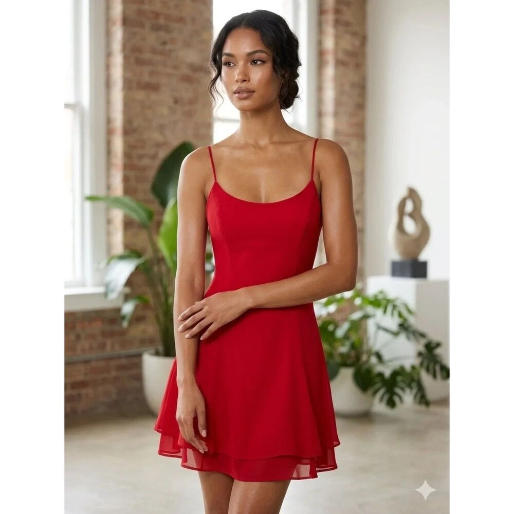 Vintage Y2K 579 5.7.9 Red Sleeveless Slip Dress - Size 1 Juniors Metallic